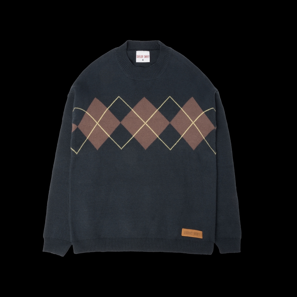 Taylor Swift Argyle Crew Neck Sweater - Black and Brown